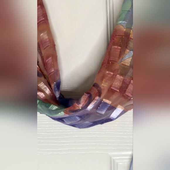 Unbranded SparkleAccent Sheer SpringPastel Floral Clrful Checkered Scarf 58"×13" - Picture 5 of 8